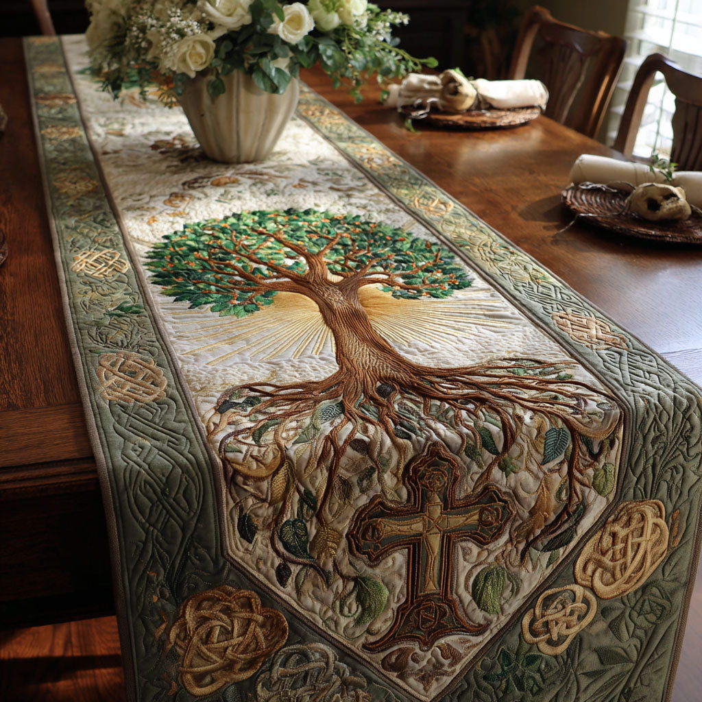 Cross of Light and Redemption Quilted Table Runner Christmas Dining Table Runner Best Christian Gifts