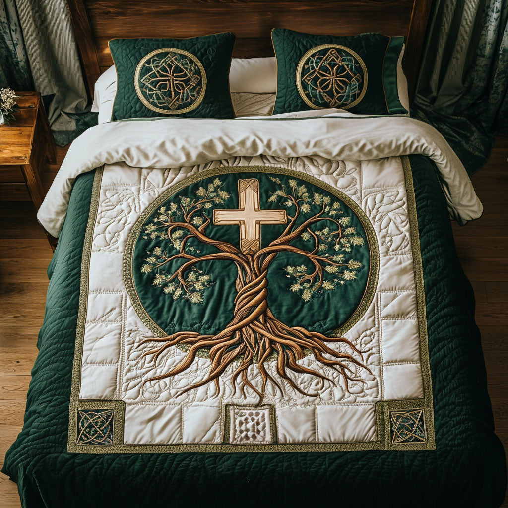 Cross of Mercy Quilted Bedding Set Cute Room Decor Christian Gifts For Boyfriend
