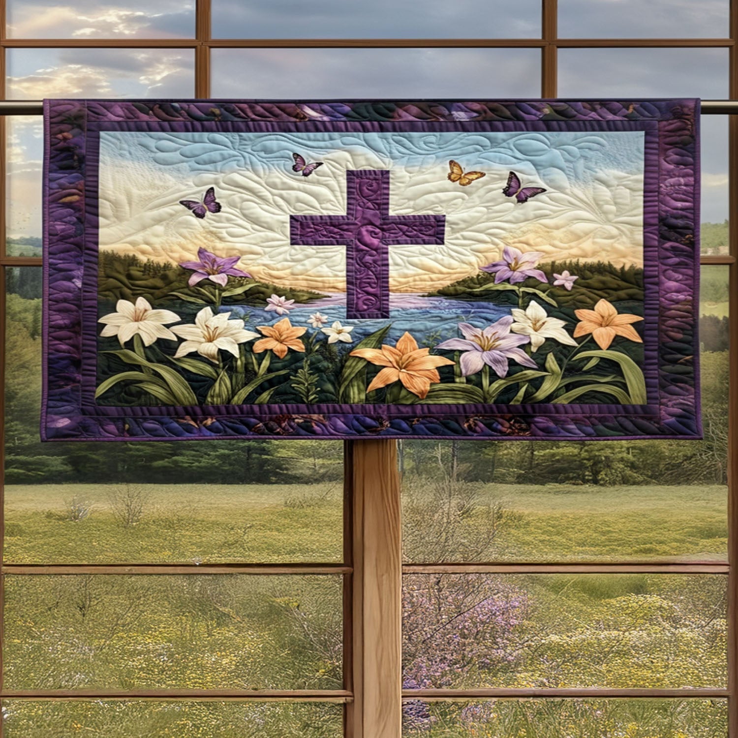 Cross of Peace Quilted Valance Dining Room Decor Lavender Themed Gifts