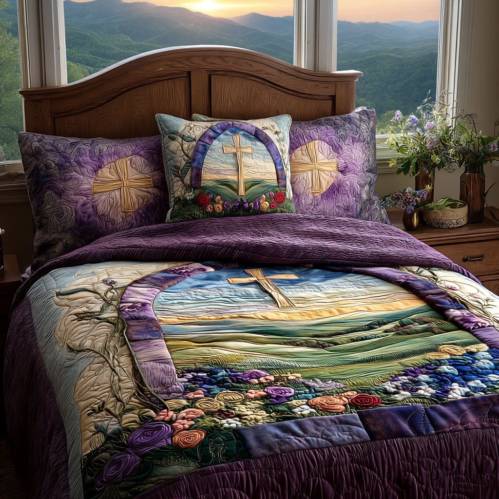 Cross of Prayer Quilted Bedding Set Bedroom Decorations Christian Party Favors For Adults