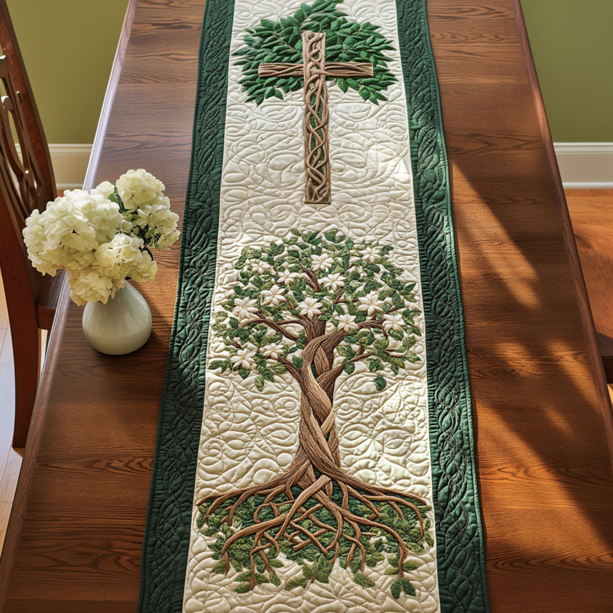 Cross of Restoration Quilted Table Runner Christmas Dining Room Decor Religious Gifts For Mom