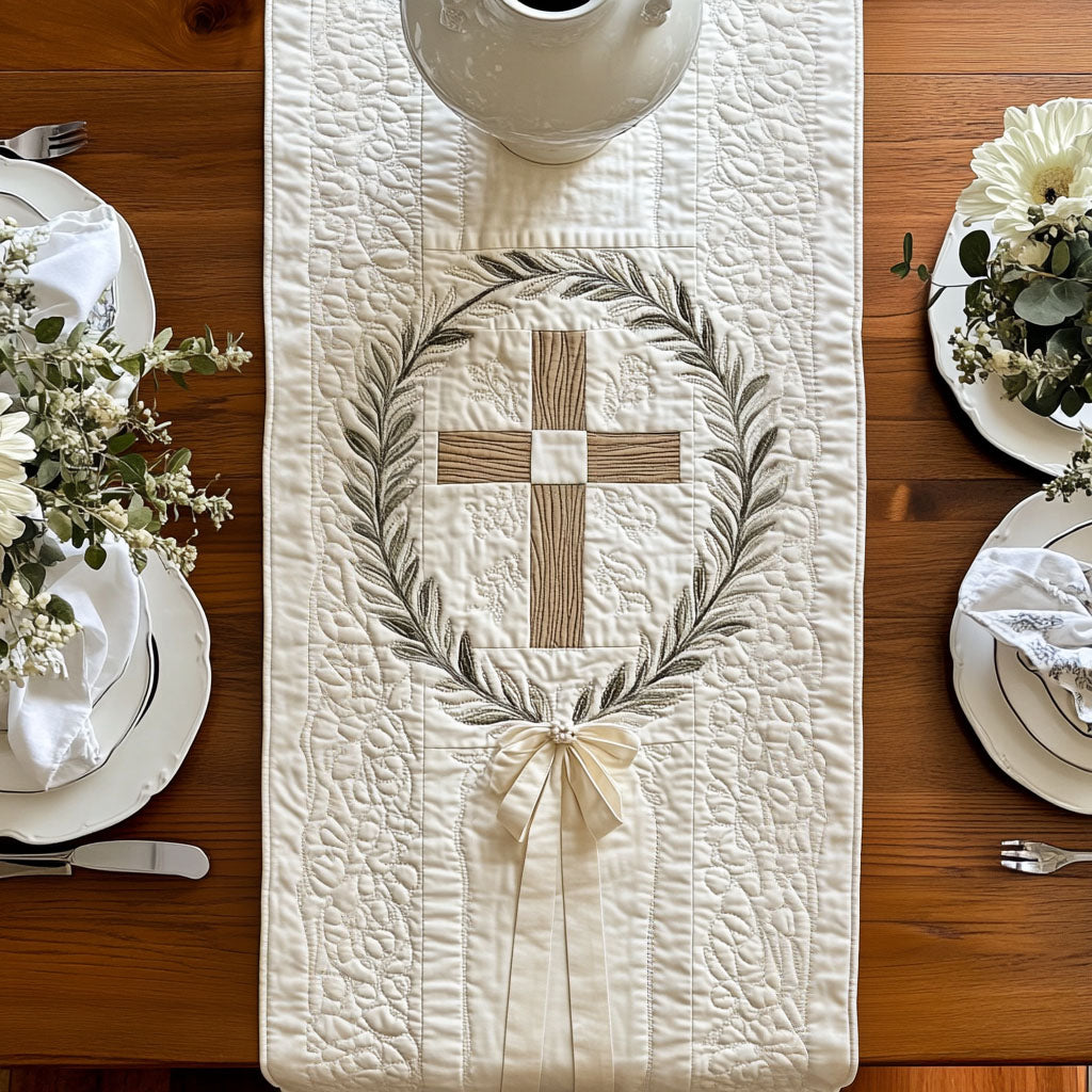 Cross of Resurrection Quilted Table Runner Winter Themed Table Runners Jesus Gifts For Christmas