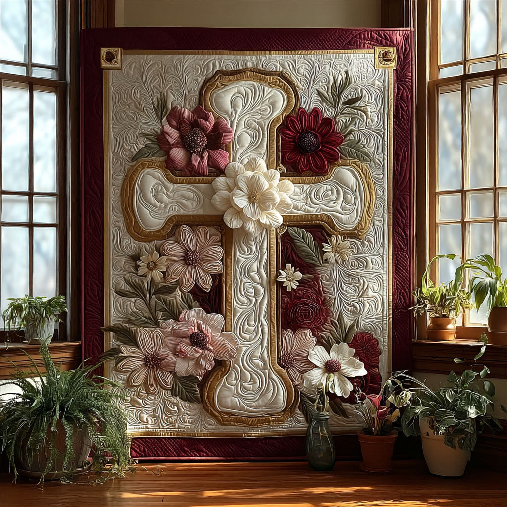 Cross of Serenity Quilted Blanket Bed Christmas Decor Christmas Presents For Christians