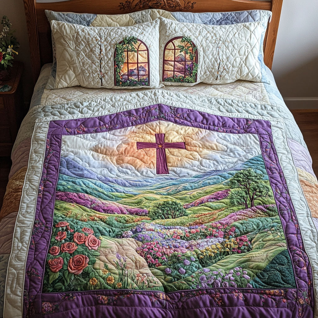 Cross of Spiritual Freedom Quilted Bedding Set Best Bed Sheet Set Christian Gifts For Men