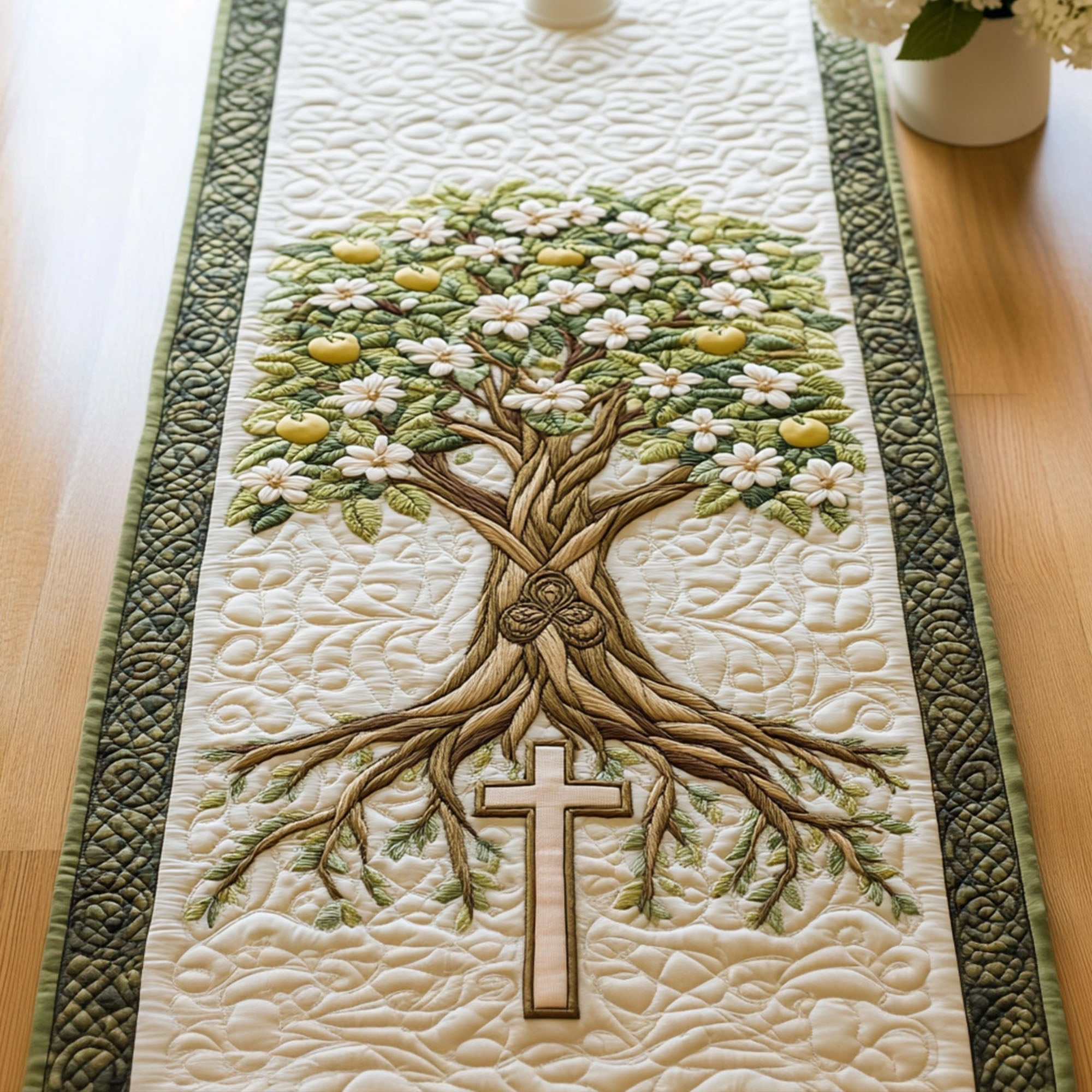 Cross of the Divine Path Quilted Table Runner Best Christmas Dinner Table Decorations Christian Birthday Presents