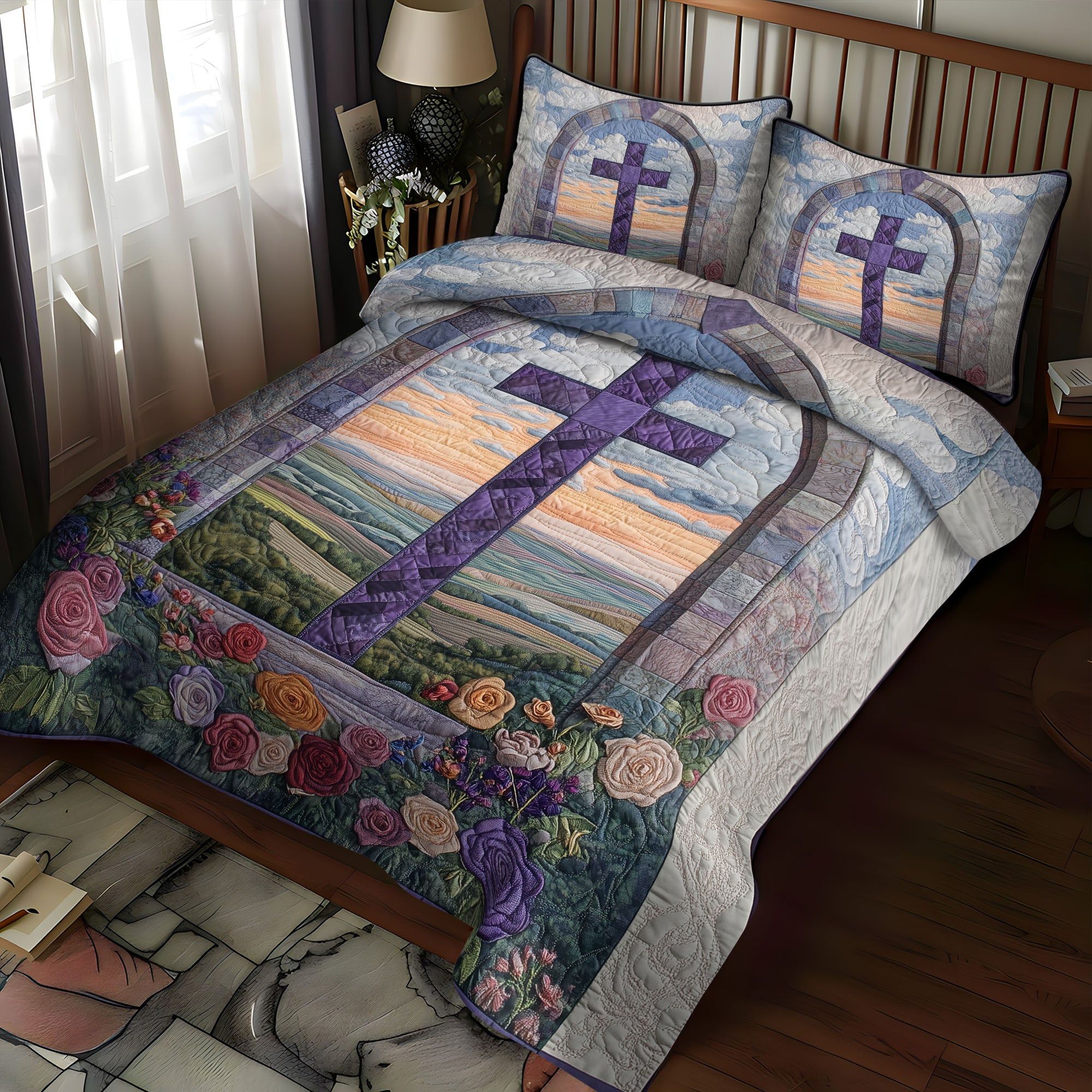 Cross of the Redeemed Quilted Bedding Set Duvet Cover Bed Sheet Set Christian Gifts For Ladies