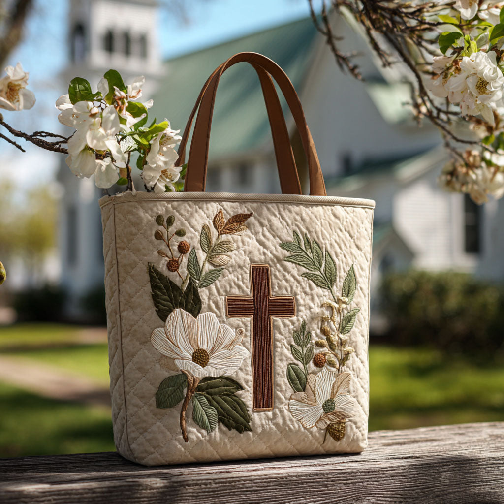 Cross of Triumph Quilted Tote Bag Christian Gifts For Ladies