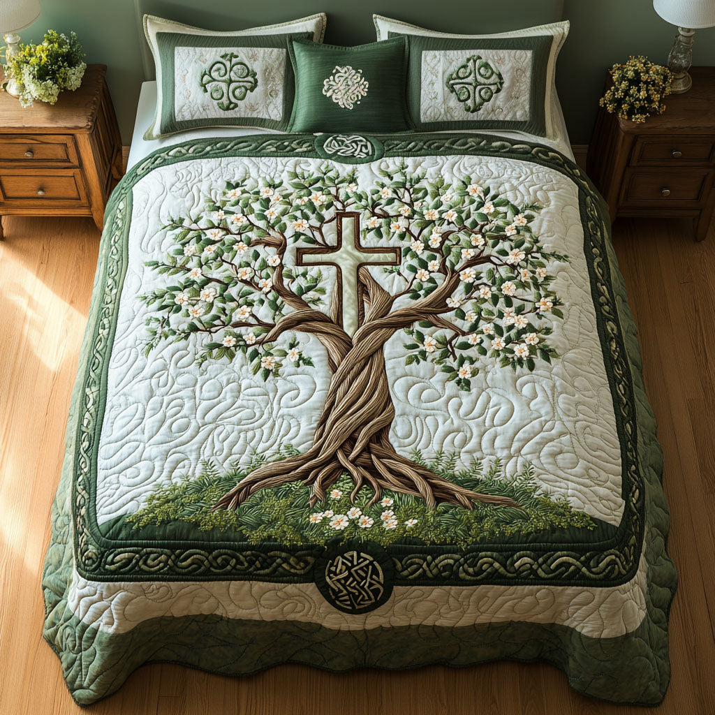 Cross of Victory Quilted Bedding Set Bed Room Decoration Christmas Presents For Christians