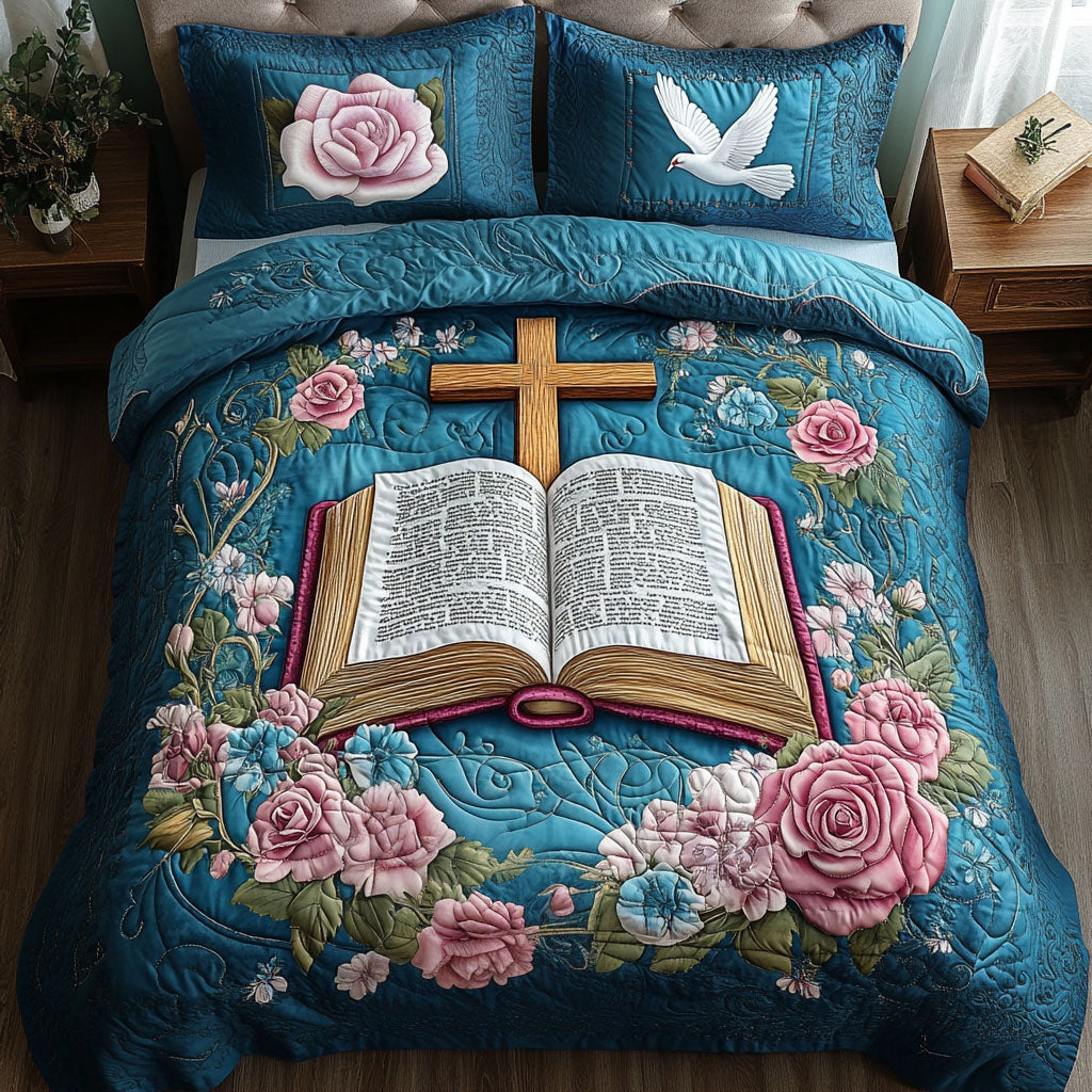 Cross of Wisdom Quilted Bedding Set Bed Room Decoration Great Christian Gifts