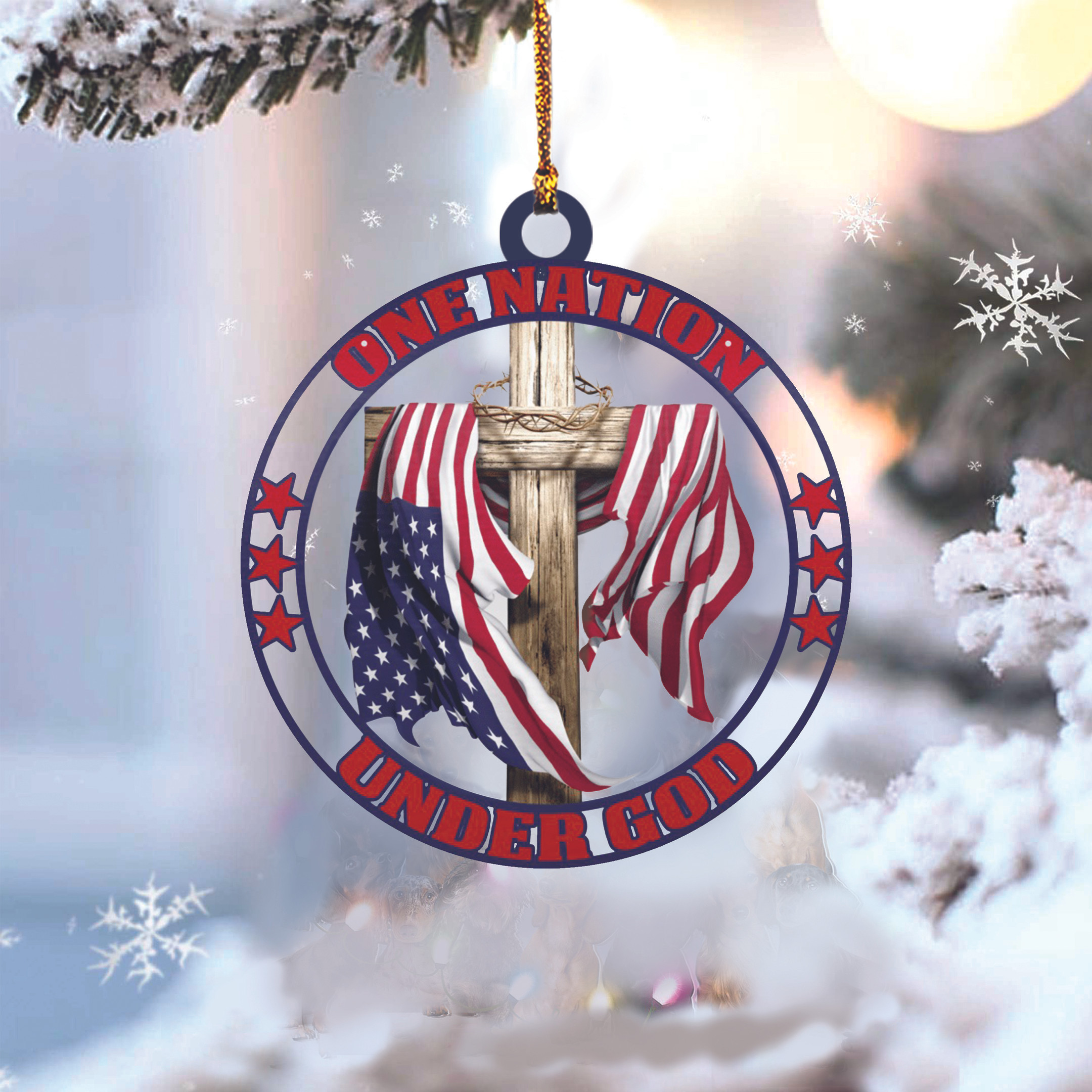 Cross One Nation Under American Flag Ornament Patriotic Christmas Ornament Gift Ideas For Dad