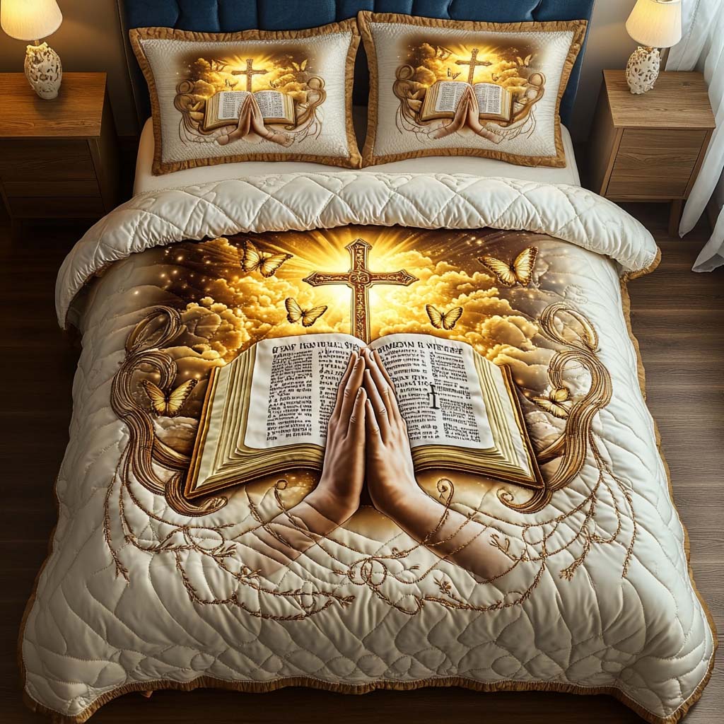 Cross Quilted Bedding Set Bed Room Decoration Christian Grad Gifts