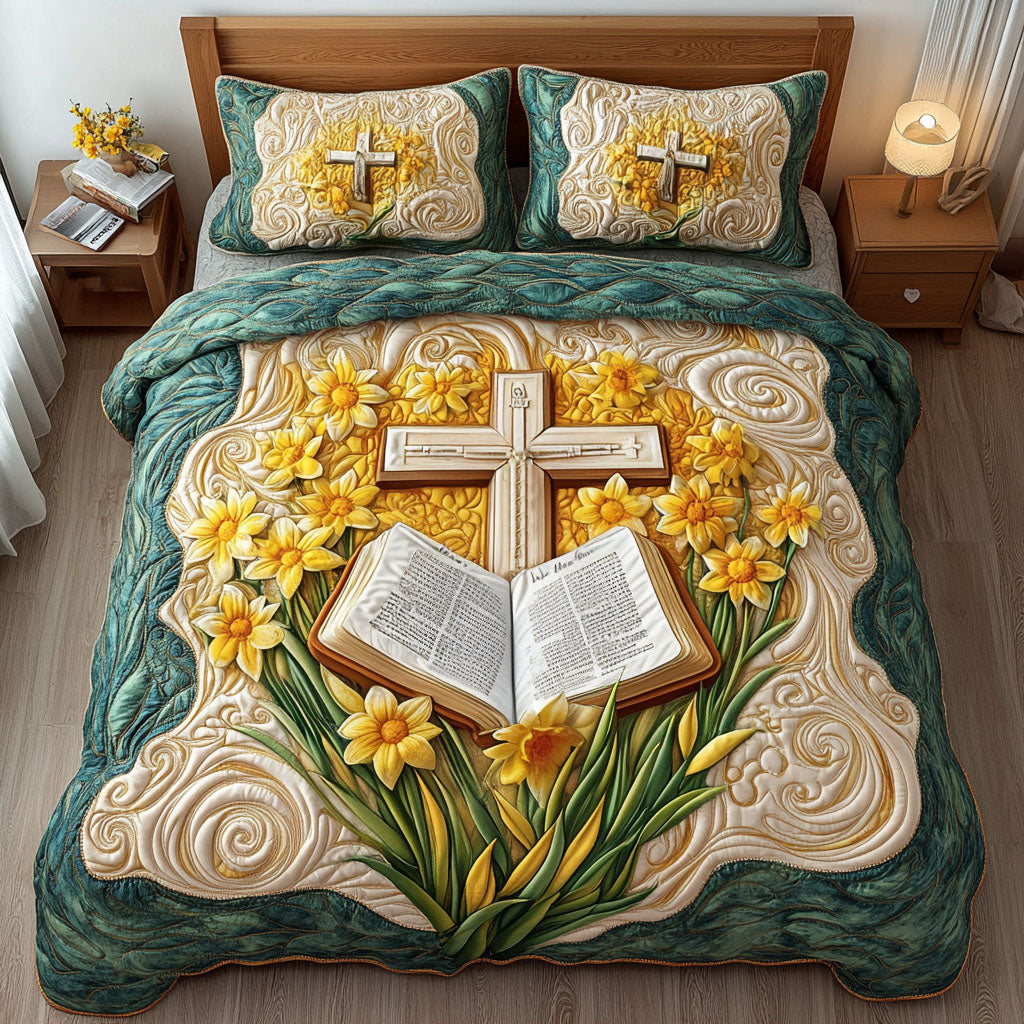 Cross Quilted Bedding Set Bed Room Decoration Christian Grad Gifts