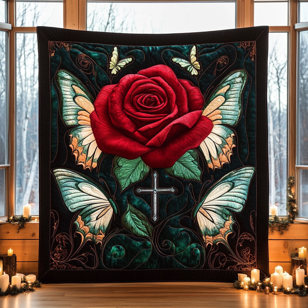 Cross Rose Glory Quilt Perfect Quilt Blanket Gift for Family and Friends