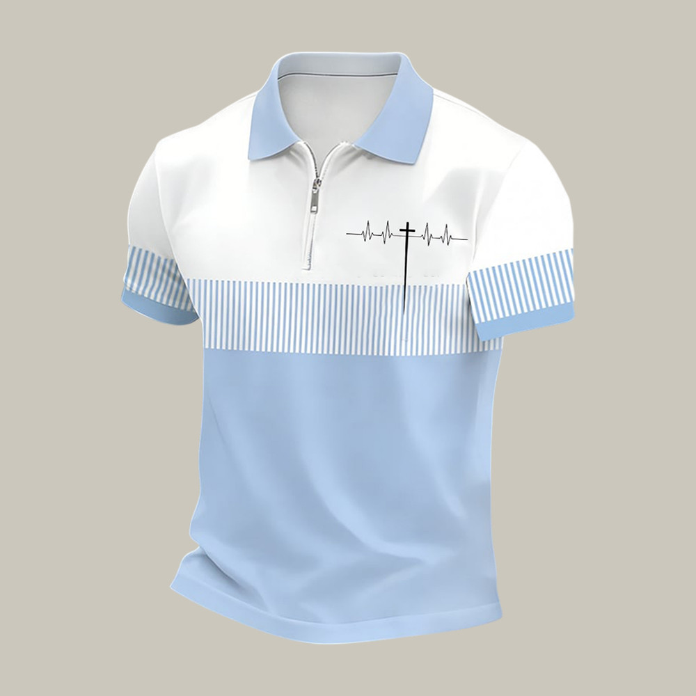 Cross Shaped Electrocardiogram Zip Polo Shirt God Is Good Shirt Christian Gift Idea