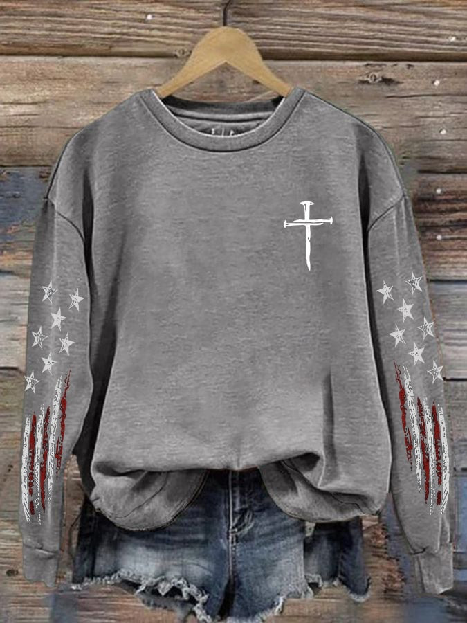 Cross USA 250th Anniversary Sweatshirt Faith Based Independence Day Apparel