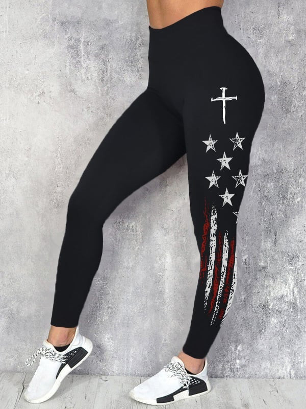 Cross USA Flag Legging American 250th Anniversary Patriotic Apparel 1776 2026 Merch