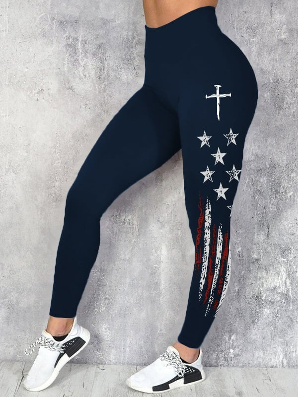 Cross USA Flag Legging American 250th Anniversary Patriotic Clothing 1776 2026 Merch Women's