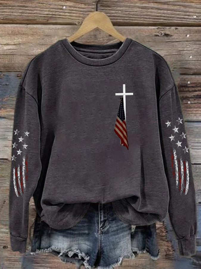 Cross USA Flag Sweatshirt Women's Patriotic Sweatshirts Gifts For Sister Cross USA Flag Sweatshirt Women's Patriotic Sweatshirts Gifts For Sister
