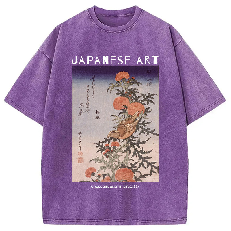 Crossbill and Thistle Washed T-Shirt Soft Cotton Daily Wear Tee Gifts For Best Friend