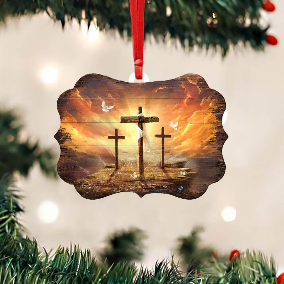 Crosses Three Sunset Wood Ornament Path To Heaven Religious Christmas Tree Ornaments