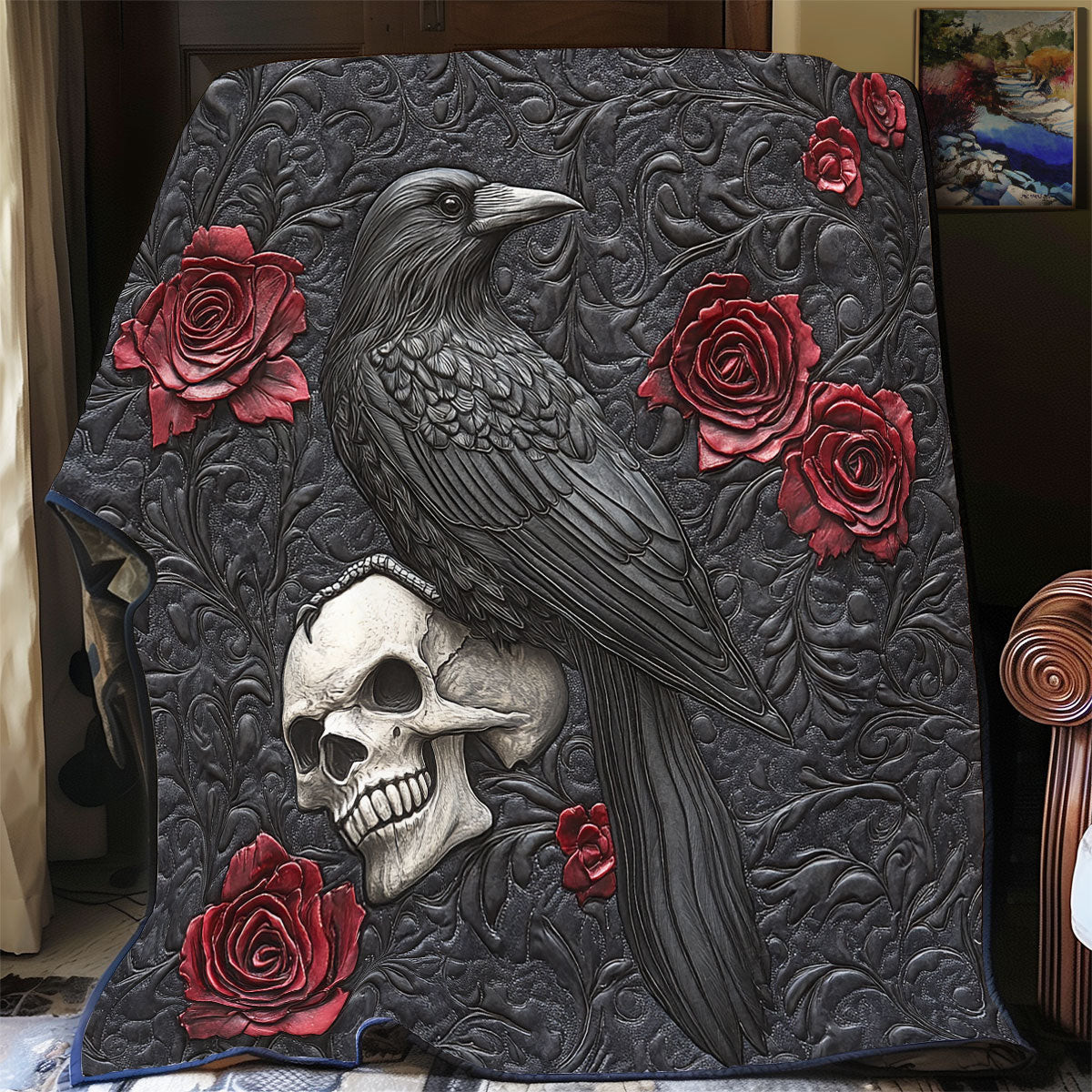 Crow And Skull Quilt Halloween Decoration Gift For Friends and Family