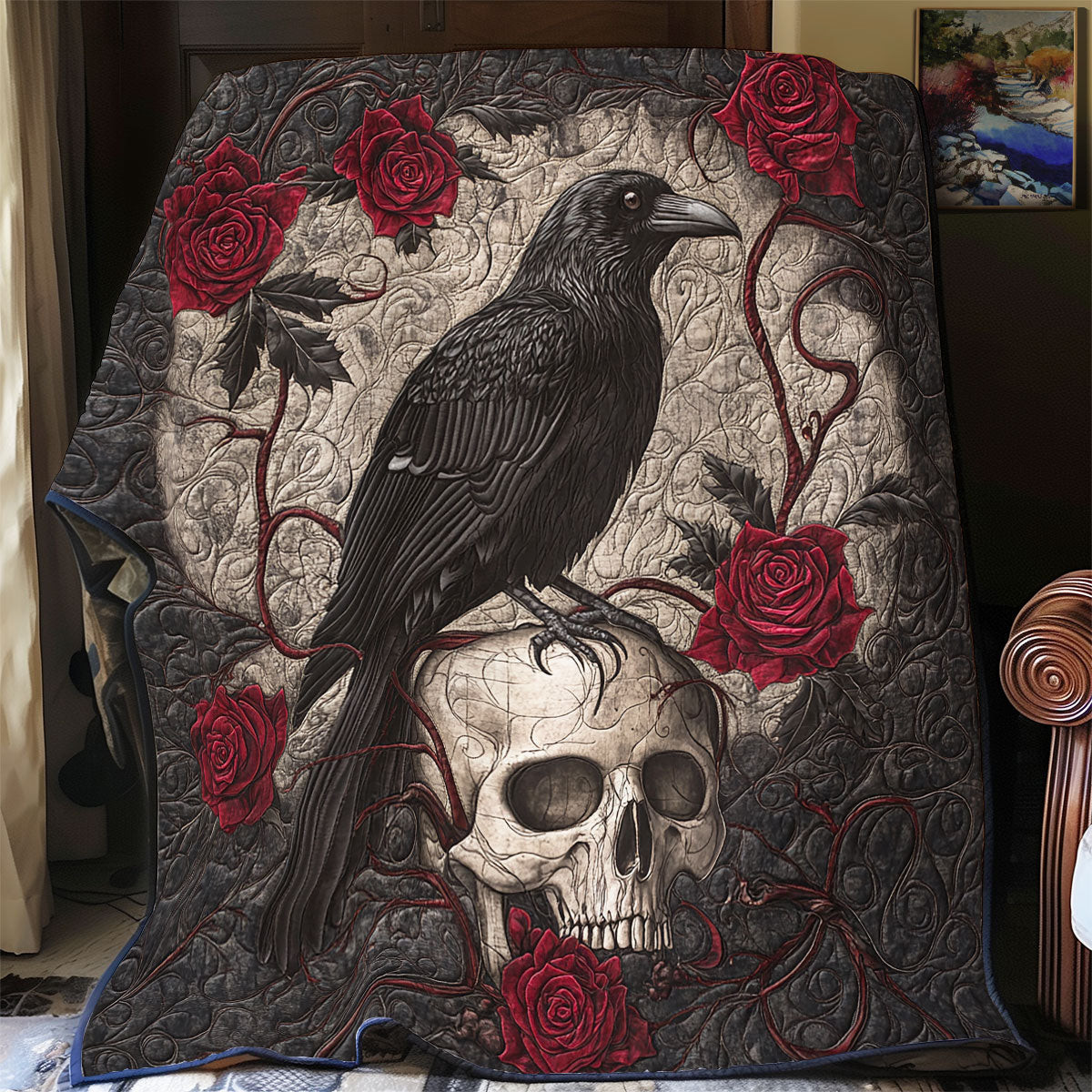 Crow And Skull Quilt Perfect Halloween Decoration Gift For Friends and Family
