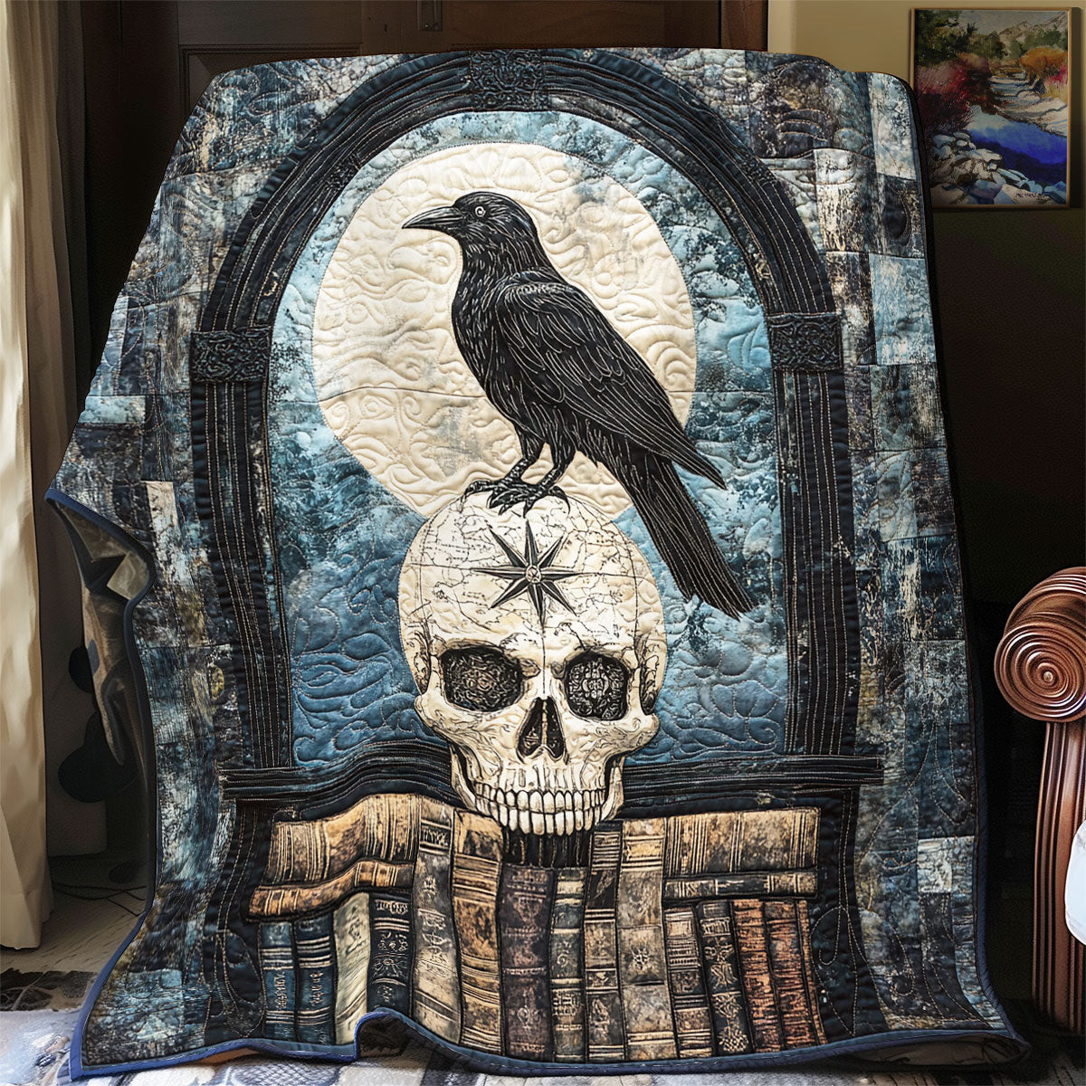 Crow And Skull Quilt Perfect Halloween Decoration Gift For Friends and Family