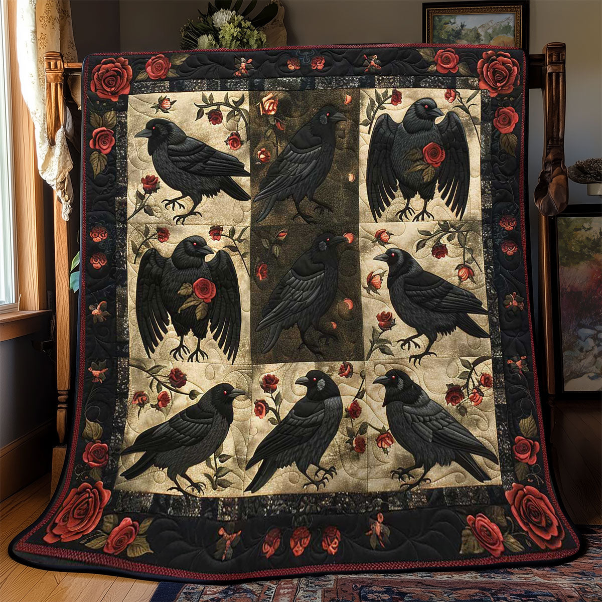 Crow Bloom Garden Quilt Blanket Queen Size Blanket Best Anniversary Gifts