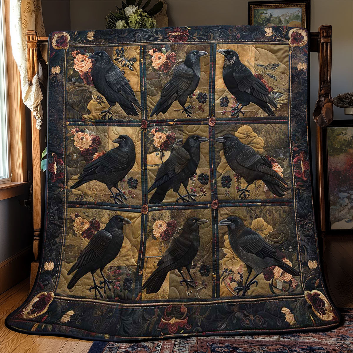 Crow Floral Haven Quilt Blanket Best Throw Blanket Awesome Mother's Day Gifts 2025