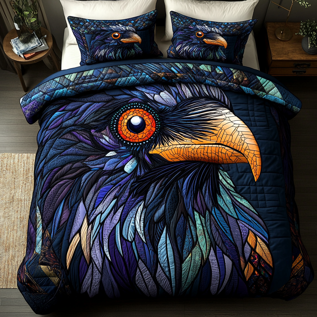Crow Journey Quilted Bedding Set Bedspread Set Crow Themed Gifts