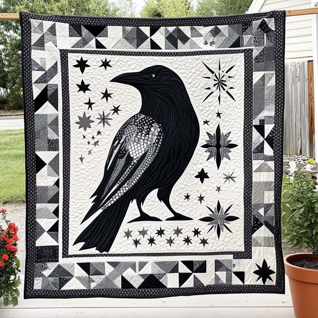 Crow Moon Whisper Quilted Blanket Christmas Room Decor Raven Gift Ideas
