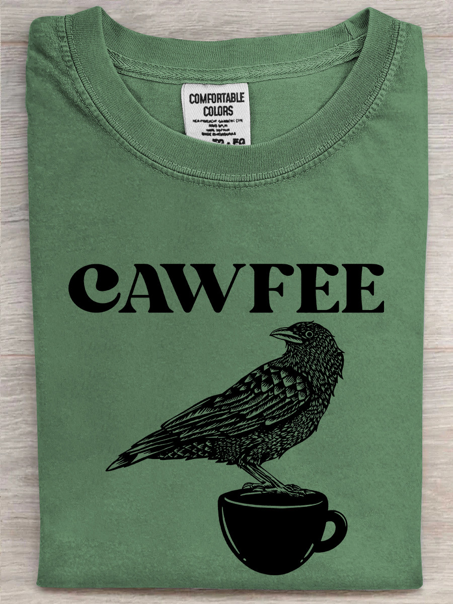 Crow On Coffee Cup T-Shirt Cawfee Funny Meme Shirt Gifts For Raven Lovers