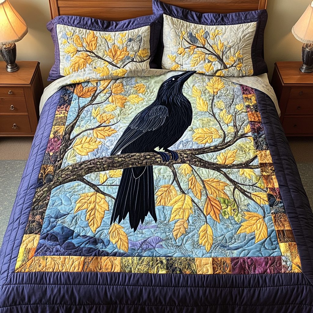 Crow Spirit Quilted Bedding Set Bedroom Decorations Crow Themed Gifts