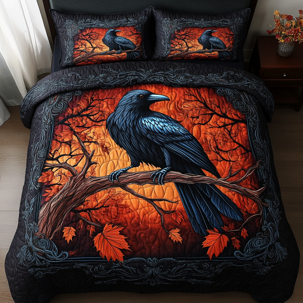 Crow Vision Quilted Bedding Set Duvet Cover Bed Sheet Set Gifts For Crow Lovers