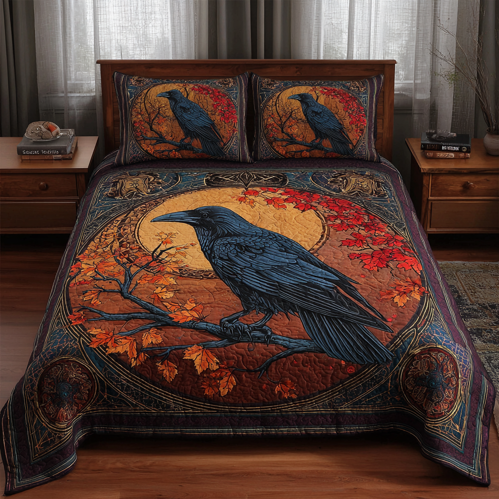 Crow Wings Quilted Bedding Set Bed Room Decoration Crow Gift Ideas
