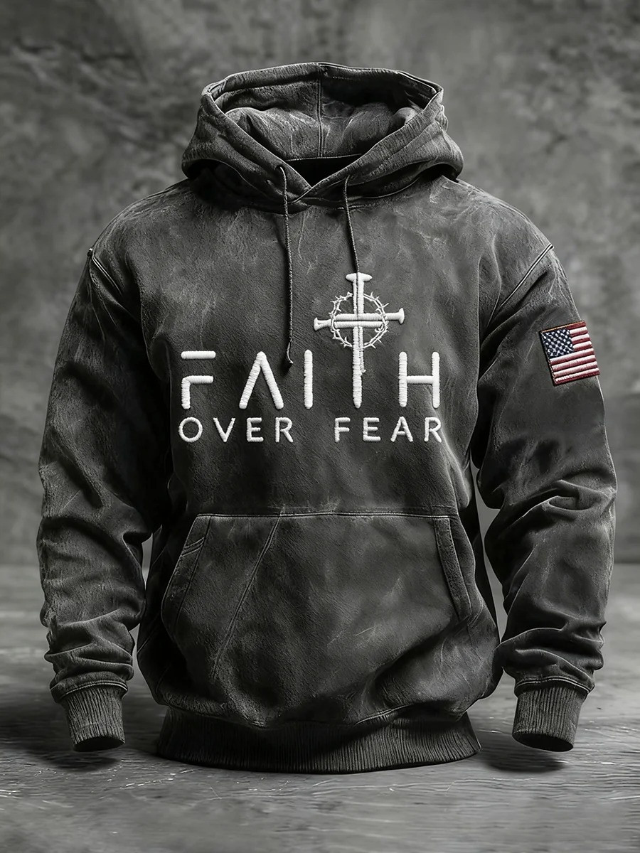 Crown Of Thorns Faith Over Fear Hoodie Men Christian Patriot Apparel Gift For Believers