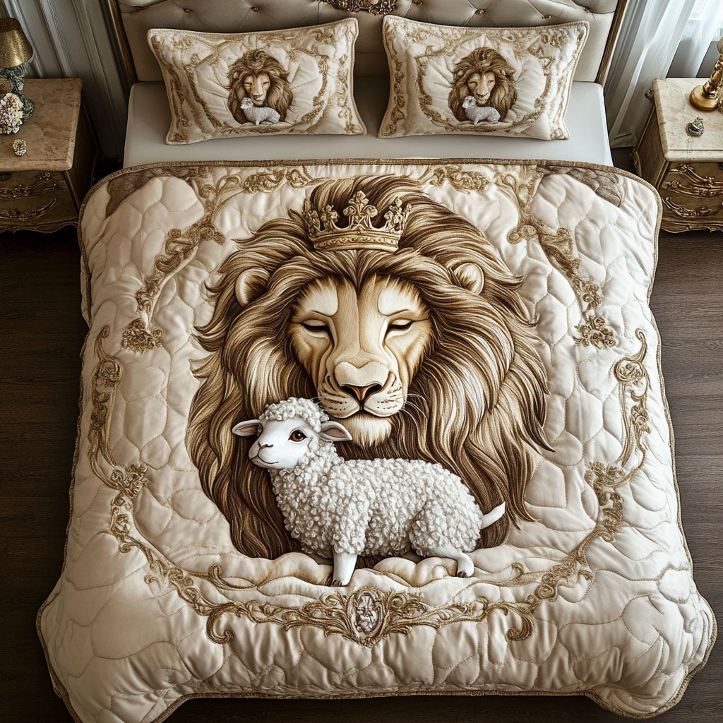 Crowned Strength Quilted Bedding Set Luxury Duvet Cover Set for Elegant Bedroom Decor