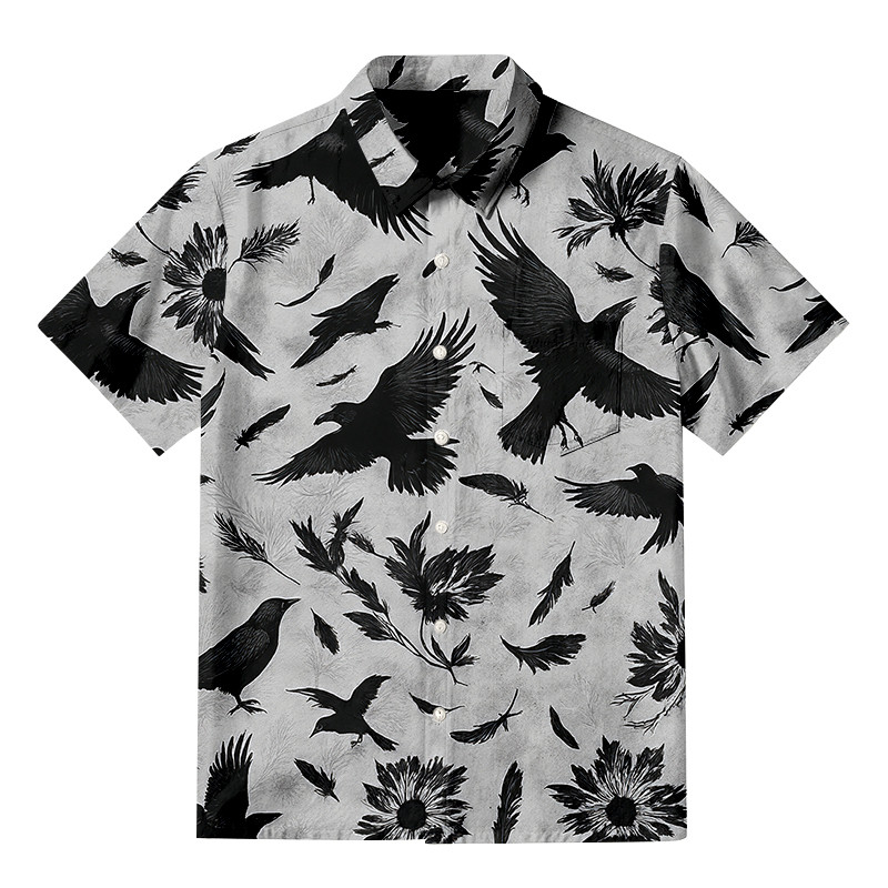 Crows Amongst Blossom Button Up Shirt Animal Themed Raven Shirt Gifts For Crow Lovers