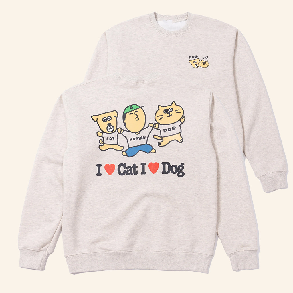 Cruddy Merch Bigwave I Love Cat And Dog Sweatshirt Gifts For Animal Lovers
