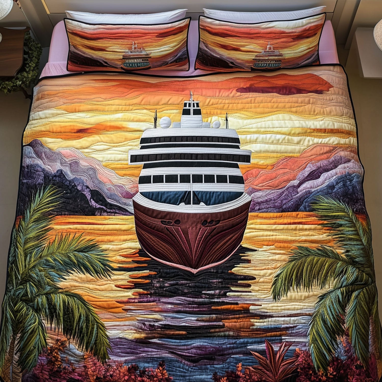 Cruise Horizon Quilted Bedding Set Bedroom Decorations Ocean Themed Gift