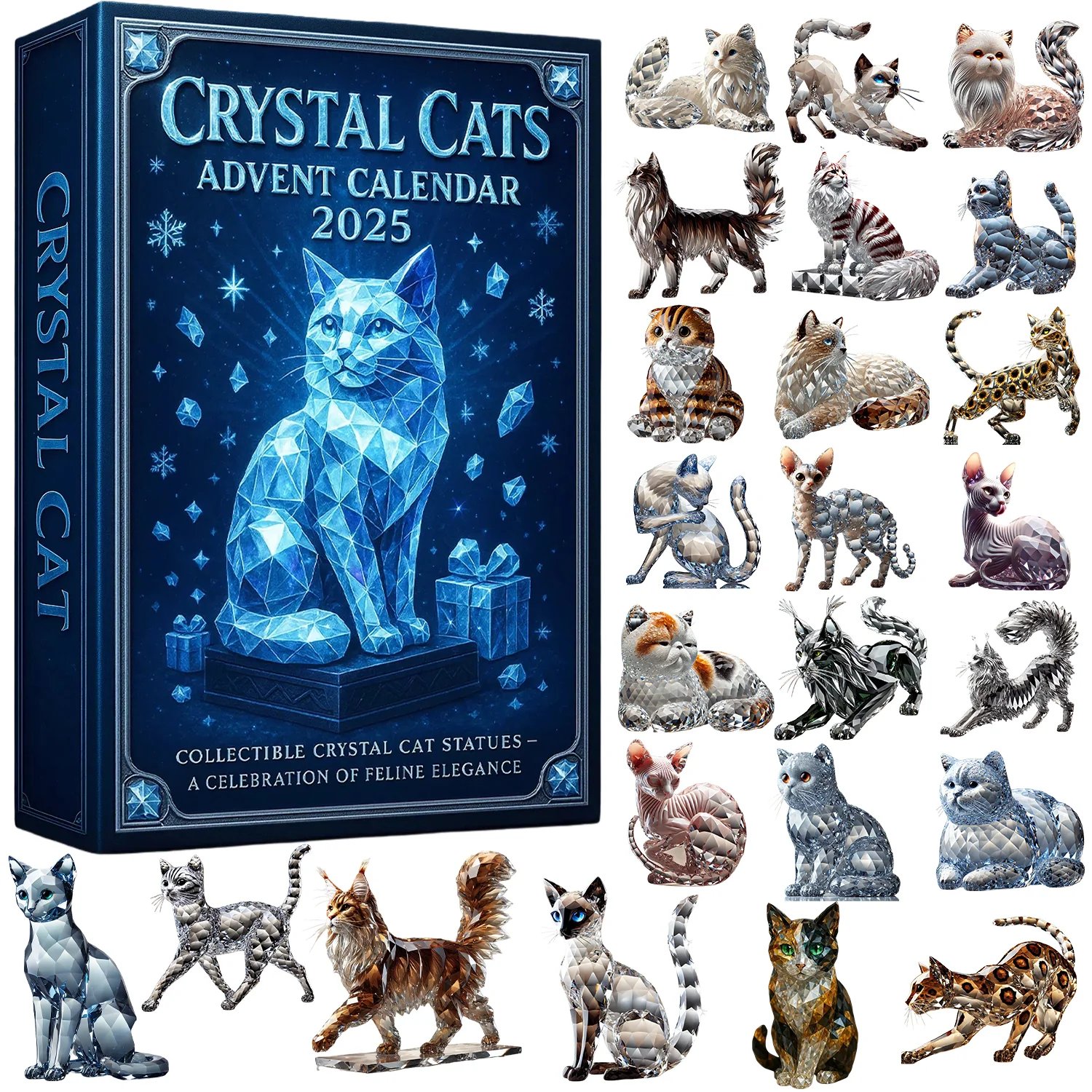 Crystal Cats Advent Calendar 2025 Animal Themed Holiday Decor Christmas Gifts For Animal Lovers