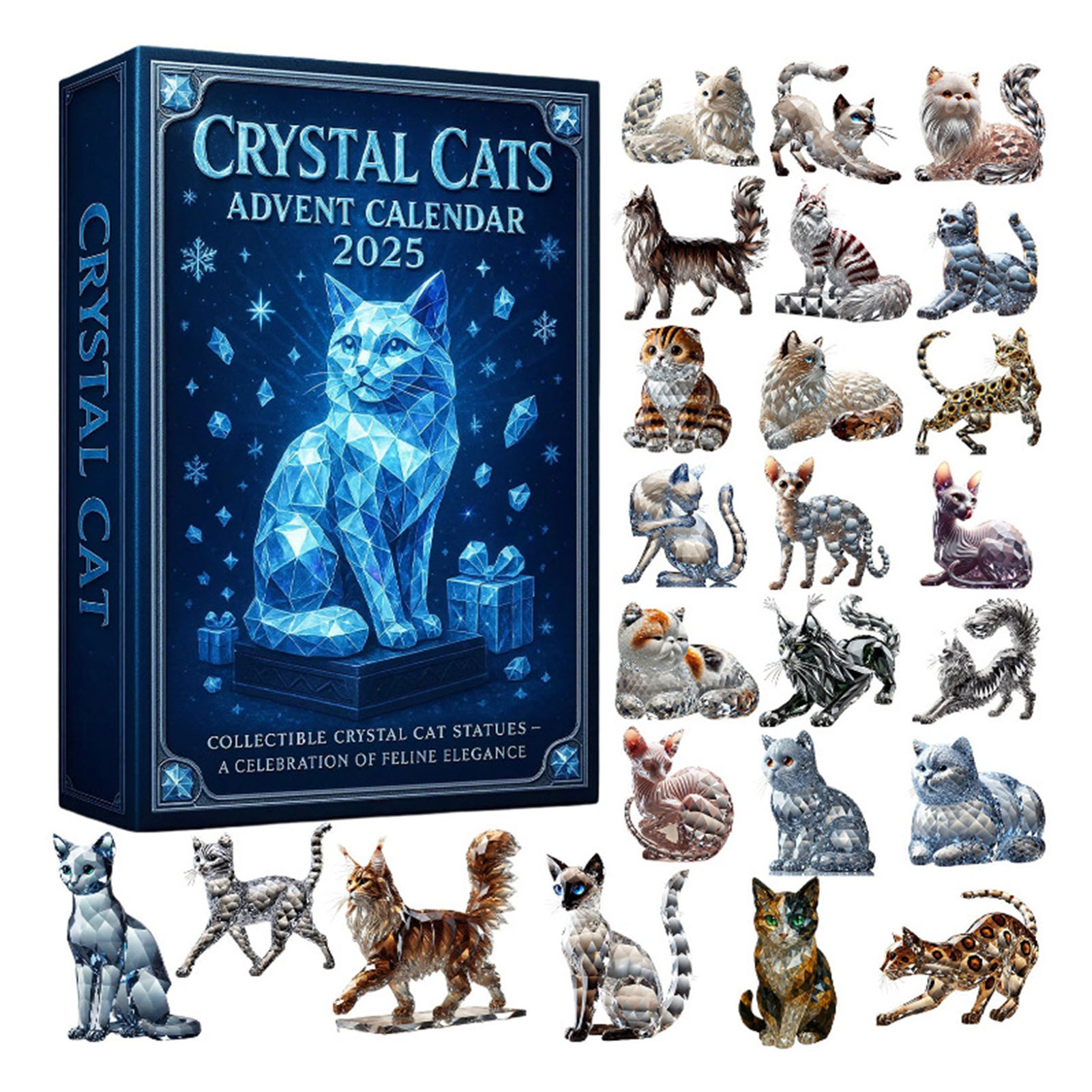 Crystal Cats Advent Calendar 2025 Christmas Countdown Calendar Cat Xmas Gifts