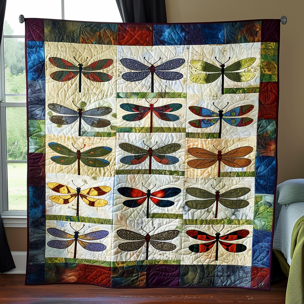 Crystal Dragonfly Beauty Quilted Blanket Unique Dragon Gifts