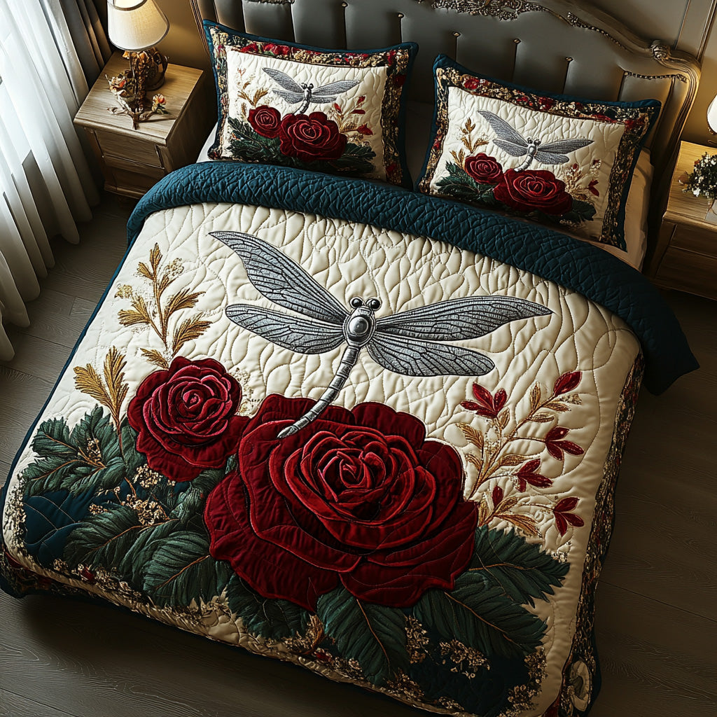 Crystal Dragonfly Quilted Bedding Set Bedspread Set Dragonfly Lover Gifts For Women