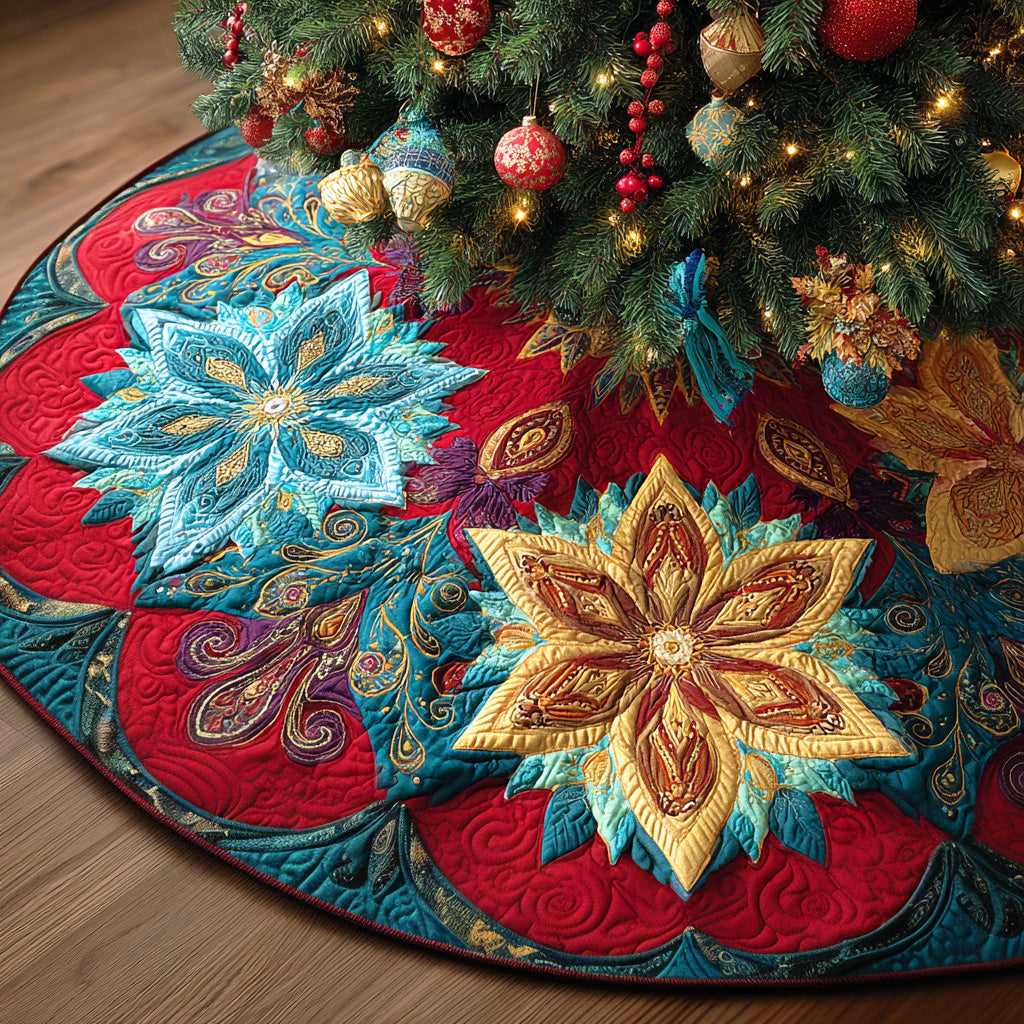 Crystal Flake Dance Christmas Quilted Tree Skirt Soft Quilted Tree Skirt Gift for Comfortable Festive Home