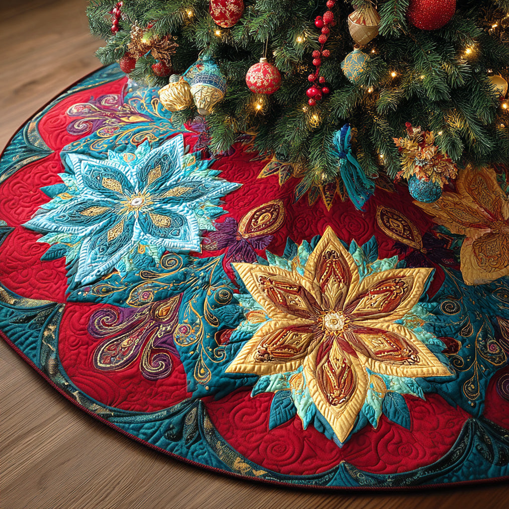 Crystal Flake Dance Christmas Quilted Tree Skirt Xmas Tree Decor Unique Christmas Gifts