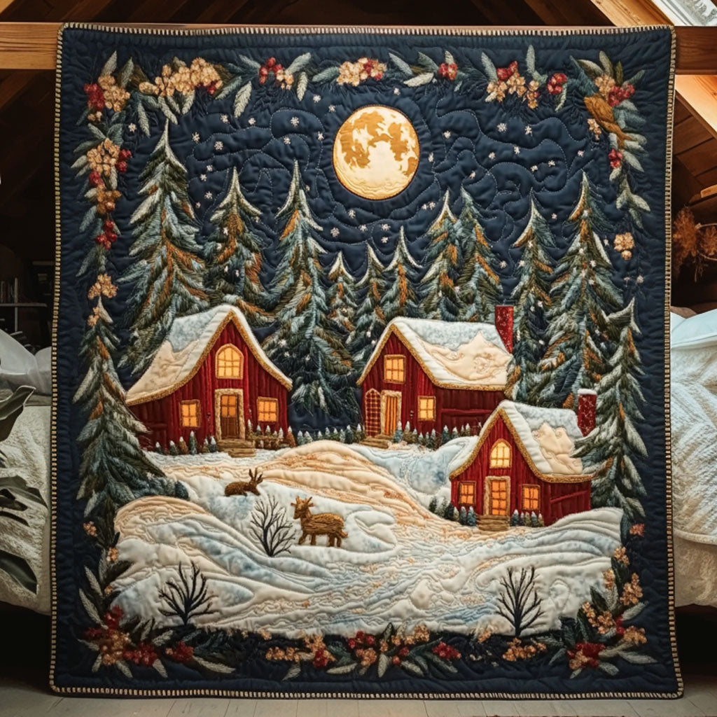Crystal Night Forest Cabin Quilt Blanket King Size Blanket Good Family Gifts For Christmas
