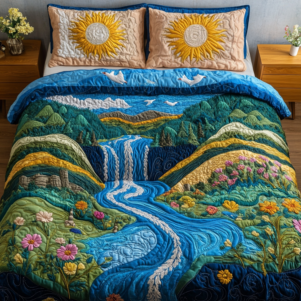 Crystal Rapids Quilted Bedding Set Bed Decorations Presents For Nature Lovers