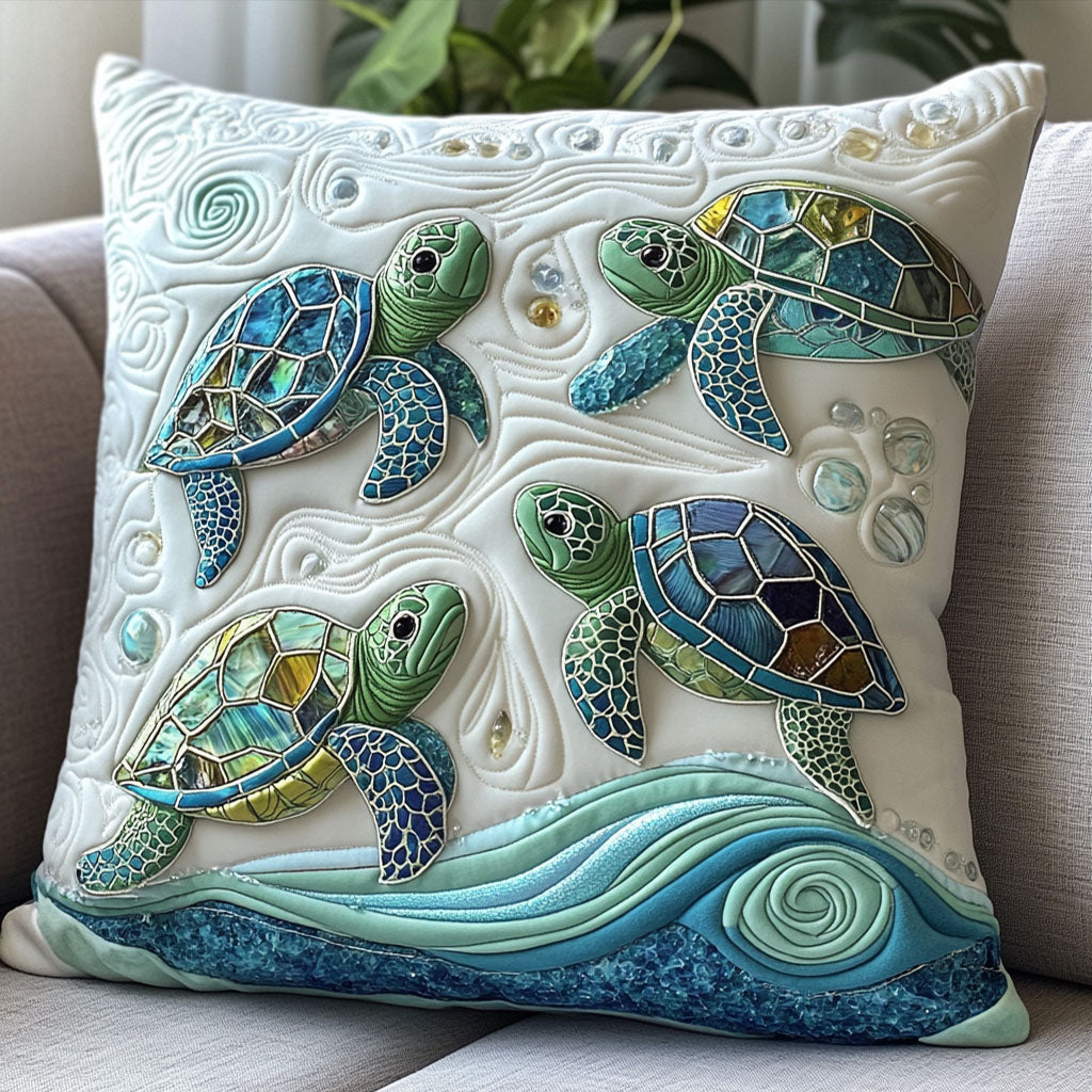 Crystal Wave Turtles Quilted Pillow Case Decorative Pillow Cases Sea Turtle Gifts For Her