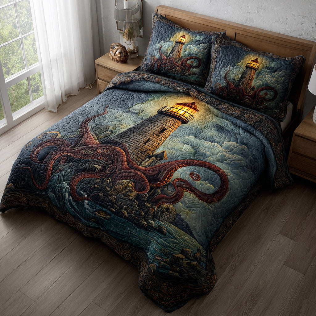 Cthulhu Lighthouse Quilted Bedding Set Cozy Bedding Merch Gift That Brings Sweet Dreams